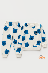 Erkek Çocuk 2’li Alt Üst Takım,Bisiklet Yaka Ayıcık Desenli Sweatshirt ve Eşofman Altı Günlük Giyim 2 Yaş