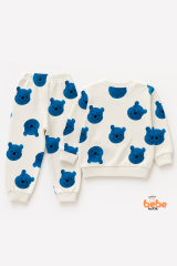 Erkek Çocuk 2’li Alt Üst Takım,Bisiklet Yaka Ayıcık Desenli Sweatshirt ve Eşofman Altı Günlük Giyim 2 Yaş