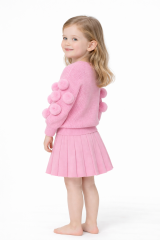 Pembe Ponpon Detaylı Kız Bebek Triko Etek Takım 06-24 Ay 06-12 Ay