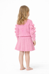 Pembe Ponpon Detaylı Kız Bebek Triko Etek Takım 06-24 Ay 06-12 Ay