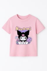 Kuromi Baskılı Kız Çocuk Tişörtü Renkli Pamuklu T-shirt Sevimli Anime Karakter Desenli Günlük Basic Pembe 5-6 Yaş
