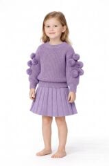Mor Ponpon Detaylı Kız Bebek Triko Etek Takım 06-24 Ay 06-12 Ay