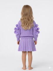 Mor Ponpon Detaylı Kız Bebek Triko Etek Takım 06-24 Ay 06-12 Ay