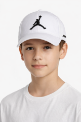 Erkek Çocuk Şapkası Basketbol Sembollü Cırt Cırtlı Erkek Çocuk Şapka Beyaz