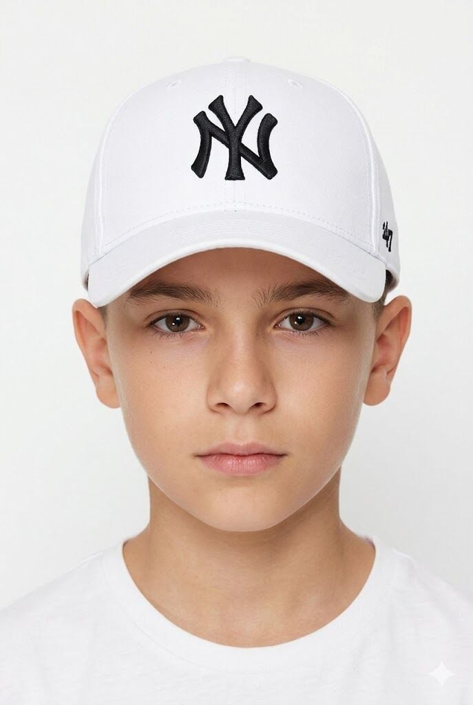 Erkek Çocuk Şapkası NY Sembollü Cırt Cırtlı Erkek Çocuk Şapka Beyaz