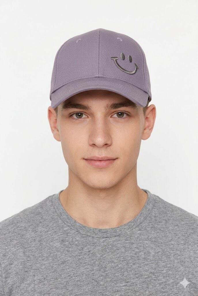 Erkek Genç Çocuk Klasik Cırt Cırtlı Model Gülücük İşlemeli Şapka Çocuk Şapka Lila