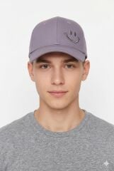 Erkek Genç Çocuk Klasik Cırt Cırtlı Model Gülücük İşlemeli Şapka Çocuk Şapka Lila