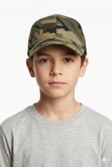 Erkek Çocuk Klasik Model Cırt Cırtlı Çocuk Şapkası Günlük Şapka Asker Yeşili
