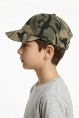 Erkek Çocuk Klasik Model Cırt Cırtlı Çocuk Şapkası Günlük Şapka Asker Yeşili
