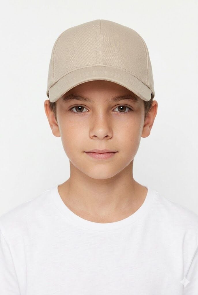 Erkek Çocuk Klasik Model Cırt Cırtlı Çocuk Şapkası Günlük Şapka Krem