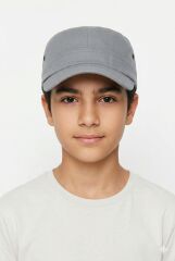 Erkek Çocuk Modern Kasket Tarzı Şapka Erkek Çocuk Şapkası Gri