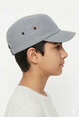 Erkek Çocuk Modern Kasket Tarzı Şapka Erkek Çocuk Şapkası Gri