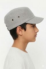Erkek Çocuk Modern Kasket Tarzı Şapka Erkek Çocuk Şapkası Açık Gri