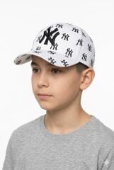 Erkek Çocuk Desenli Klasik Yazlık Şapka NY Desenli Erkek Çocuk Şapka Beyaz