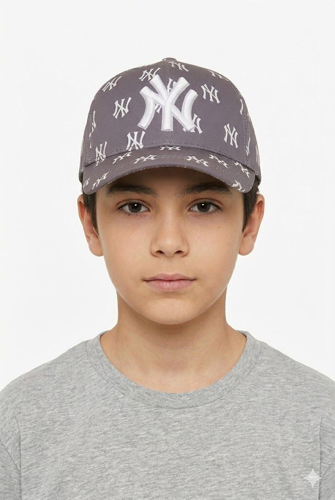 Erkek Çocuk Desenli Klasik Yazlık Şapka NY Desenli Erkek Çocuk Şapka Gri