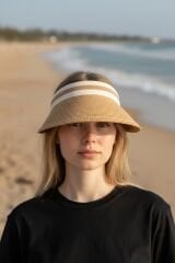 Kadın Vizör Tepesi Açık Şapka Güneşlik Yazlık Spor Plaj Şapkası Geniş Kenarlı Vizörlü Şapka Açık Kahve