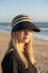 Kadın Vizör Tepesi Açık Şapka Güneşlik Yazlık Spor Plaj Şapkası Geniş Kenarlı Vizörlü Şapka Siyah