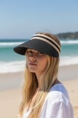 Kadın Vizör Tepesi Açık Şapka Güneşlik Yazlık Spor Plaj Şapkası Geniş Kenarlı Vizörlü Şapka Siyah