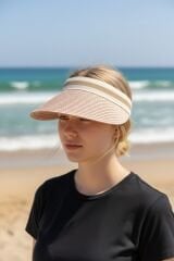 Kadın Vizör Tepesi Açık Şapka Güneşlik Yazlık Spor Plaj Şapkası Geniş Kenarlı Vizörlü Şapka Pudra