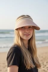 Kadın Vizör Tepesi Açık Şapka Güneşlik Yazlık Spor Plaj Şapkası Geniş Kenarlı Vizörlü Şapka Pudra