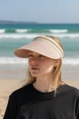 Kadın Vizör Tepesi Açık Şapka Güneşlik Yazlık Spor Plaj Şapkası Geniş Kenarlı Vizörlü Şapka Pudra