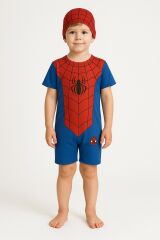 Erkek Çocuk Spiderman Baskılı Boneli Yüzücü  Mayo Takımı |  Tulum Mayo 3-7 Yaş Yazlık Set Kahramanlara Özel 4 YAŞ