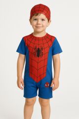 Erkek Çocuk Spiderman Baskılı Boneli Yüzücü  Mayo Takımı |  Tulum Mayo 3-7 Yaş Yazlık Set Kahramanlara Özel 4 YAŞ