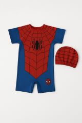 Erkek Çocuk Spiderman Baskılı Boneli Yüzücü  Mayo Takımı |  Tulum Mayo 3-7 Yaş Yazlık Set Kahramanlara Özel 4 YAŞ