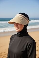 Kadın Tesettür Vizör Güneşlikli Şapka Kadın Tesettür Tepesi Açık Şapka Bej