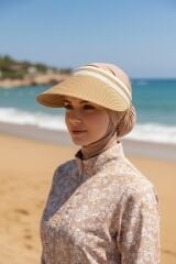 Kadın Tesettür Vizör Güneşlikli Şapka Kadın Tesettür Tepesi Açık Şapka Krem