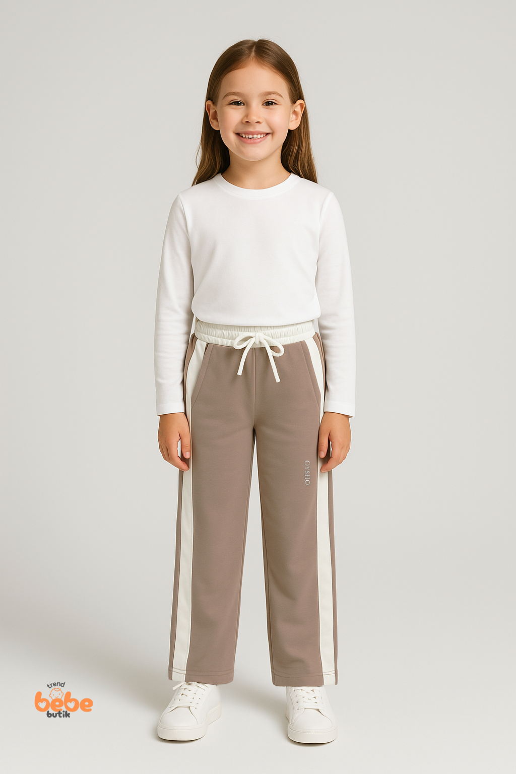 Kız Çocuk Cepli Eşofman Pantolon Yan Şeritli,Lastikli Bel,Rahat Spor ve Günlük Pantolon Eşofman Altı