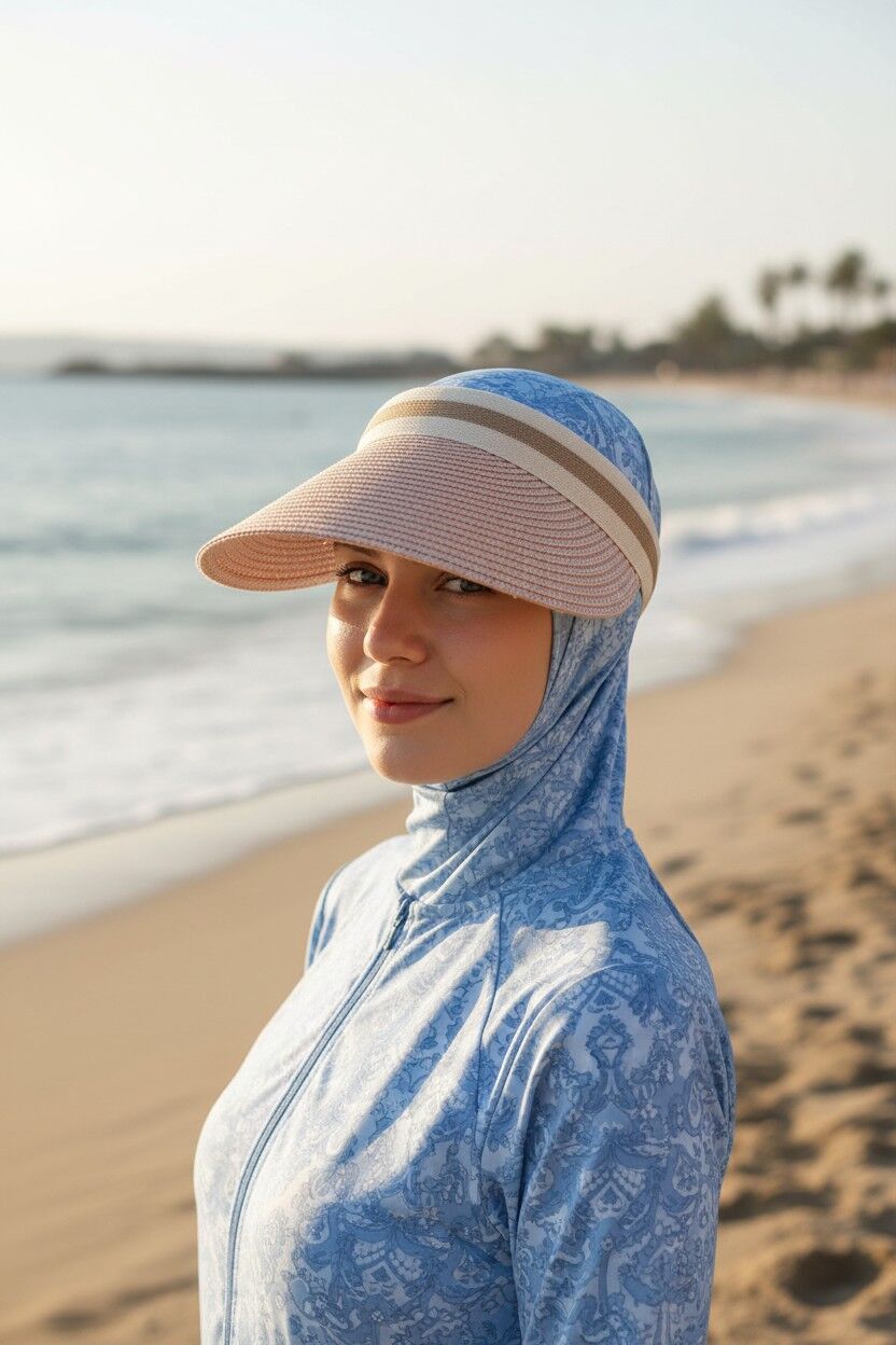Kadın Tesettür Vizör Güneşlikli Şapka Kadın Tesettür Tepesi Açık Şapka Pudra