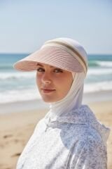 Kadın Tesettür Vizör Güneşlikli Şapka Kadın Tesettür Tepesi Açık Şapka Pudra