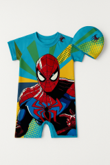 Spiderman Baskılı Erkek Çocuk Mayo Seti | Yüzme Tulum + Boneli  2'li Set 3-7 Yaş Yazlık Yüzücü Mayosu 4 YAŞ