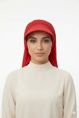 Kadın Tesettür Şapka Bağlamalı Bandanalı Şapka Arkadan Bağlamalı Rahat Model KIRMIZI