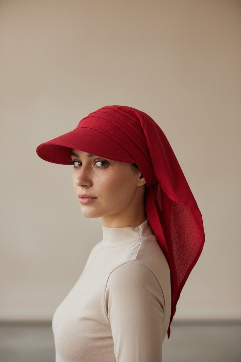 Kadın Tesettür Şapka Bağlamalı Bandanalı Şapka Arkadan Bağlamalı Rahat Model KIRMIZI