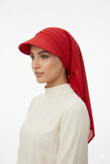 Kadın Tesettür Şapka Bağlamalı Bandanalı Şapka Arkadan Bağlamalı Rahat Model KIRMIZI
