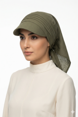 Kadın Tesettür Şapka Bağlamalı Bandanalı Şapka Arkadan Bağlamalı Rahat Model HAKİ