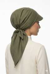 Kadın Tesettür Şapka Bağlamalı Bandanalı Şapka Arkadan Bağlamalı Rahat Model HAKİ