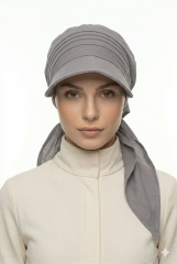 Kadın Tesettür Şapka Bağlamalı Bandanalı Şapka Arkadan Bağlamalı Rahat Model GRİ