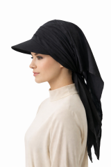 Kadın Tesettür Şapka Bağlamalı Bandanalı Şapka Arkadan Bağlamalı Rahat Model SİYAH