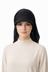 Kadın Tesettür Şapka Bağlamalı Bandanalı Şapka Arkadan Bağlamalı Rahat Model SİYAH