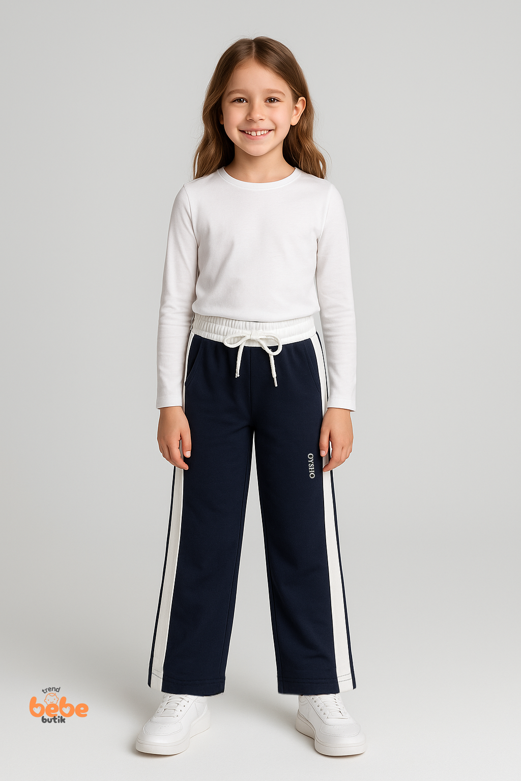 Kız Çocuk Cepli Eşofman Pantolon Yan Şeritli,Lastikli Bel,Rahat Spor ve Günlük Pantolon Eşofman Altı