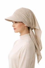 Kadın Tesettür Şapka Bağlamalı Bandanalı Şapka Arkadan Bağlamalı Rahat Model BEJ
