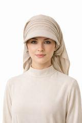 Kadın Tesettür Şapka Bağlamalı Bandanalı Şapka Arkadan Bağlamalı Rahat Model BEJ