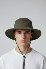 Erkek İpli Şapka Çıtçıt Detaylı Geniş Kenarlı 4 Renk Seçenekli HAKİ