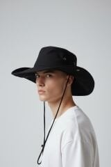 Erkek İpli Şapka Çıtçıt Detaylı Geniş Kenarlı 4 Renk Seçenekli SİYAH