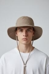 Erkek İpli Şapka Çıtçıt Detaylı Geniş Kenarlı 4 Renk Seçenekli BEJ