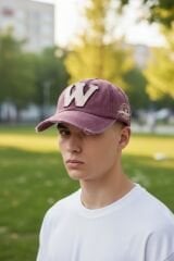 Erkek Casual Şapka Nakış Detaylı Ayarlanabilir Günlük Model BORDO