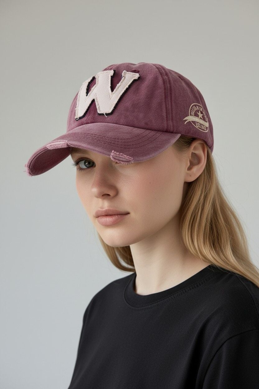 Kadın Casual Şapka Nakış Detaylı Ayarlanabilir Günlük Model BORDO